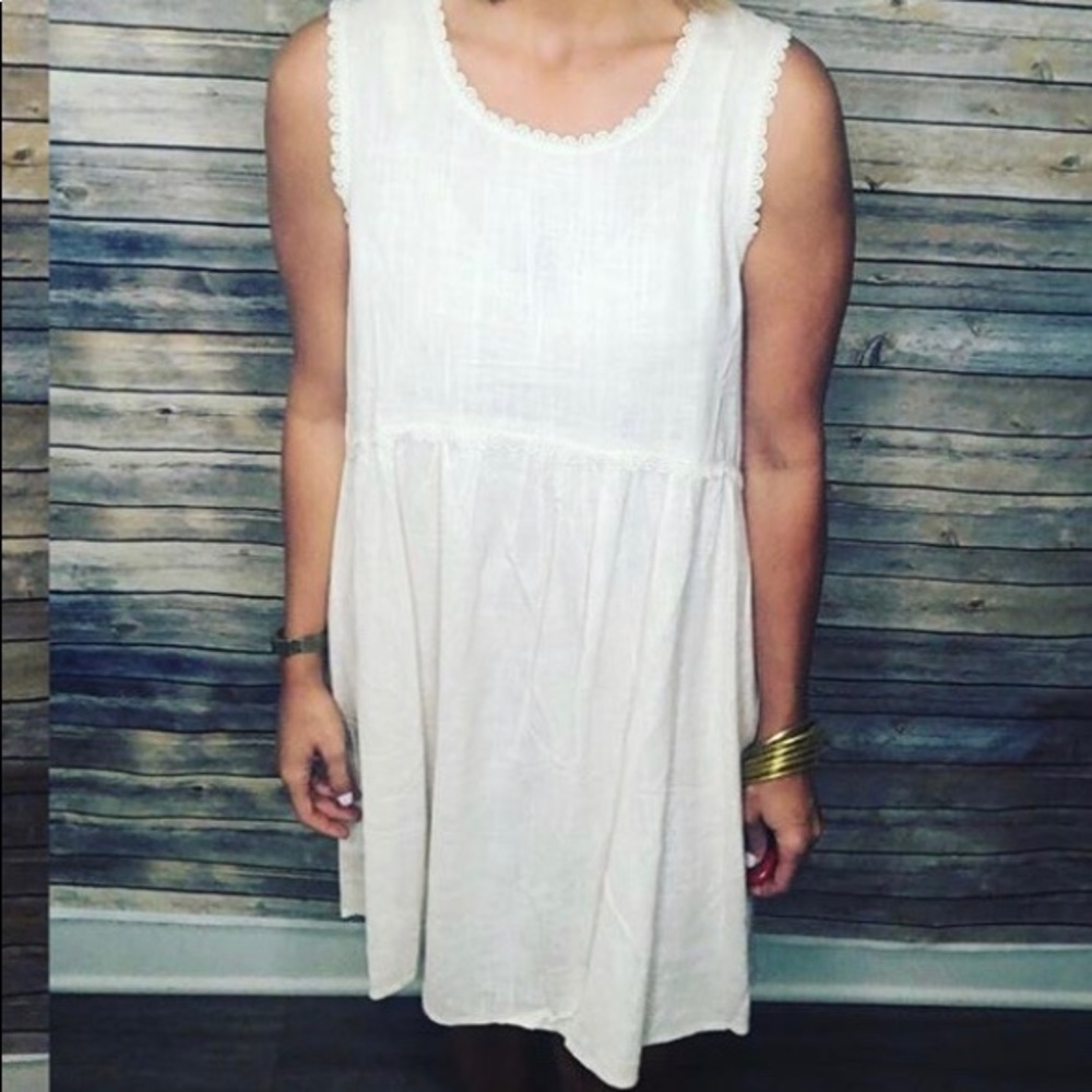 Linen oatmeal/ off white, high low, dress